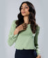 Long Sleeve Gathered Satin Green Top